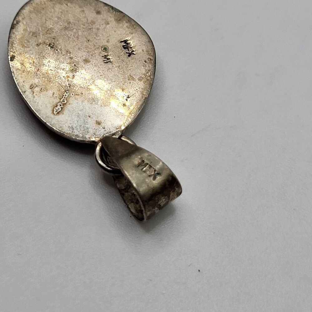 Large Bohemian Simulated Opal Sterling Silver Pendant 1.5in mexico - Picture 2 of 4